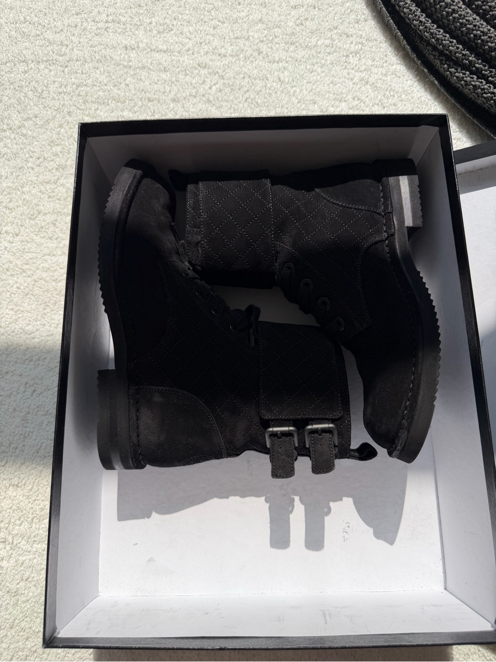 Chanel authentic Black Quilted Suede Lace-Up Ankle Boots - Picture 3 of 10